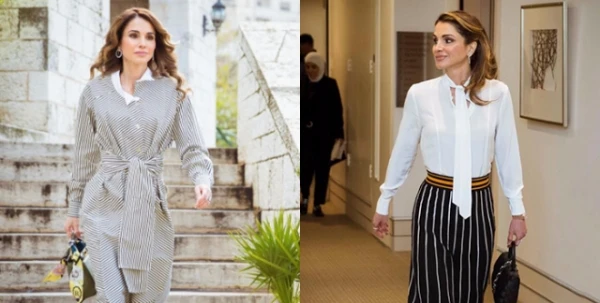التصاميم ذات النقشة المقلّمة هي المفضّلة لدى الملكة رانيا في الآونة الأخيرة