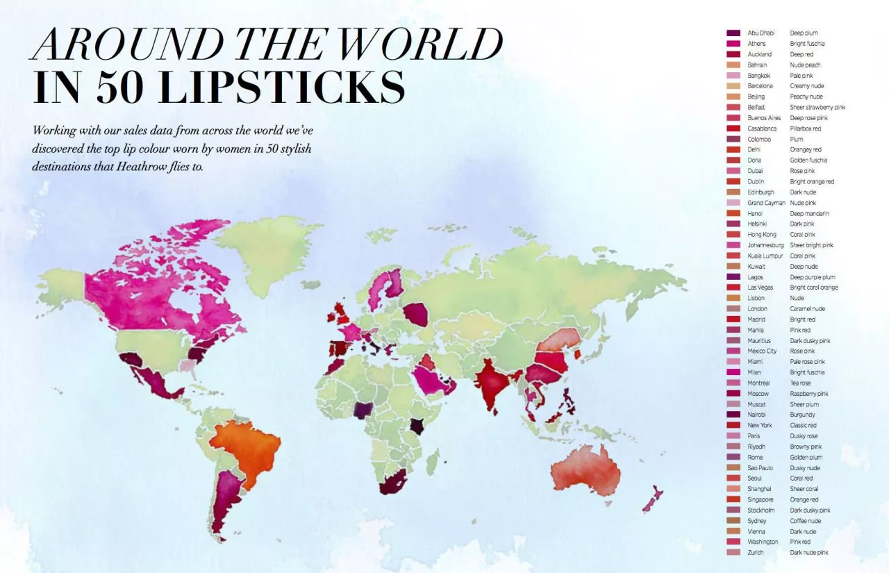 أحمر الشفاه الأكثر طلباً في بلدان مختلفة من العالم في 2015