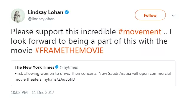 الممثلة الأميركية Lindsay Lohan تتحضّر لتصوير فيلماً سعودياً بعنوان Frame
