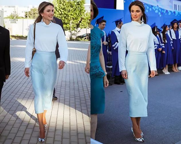 اللون الأبيض يكسو الملكة رانيا بالكامل وحذاءها لم يفارق إطلالاتها في الفترة الأخيرة