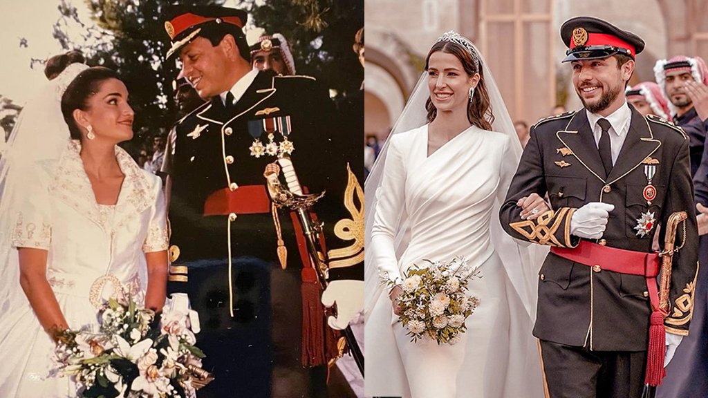 الفرق بين زفاف الملكة رانيا الاميرة رجوة الملك عبدالله الثاني الامير حسين بن عبدالله الثاني