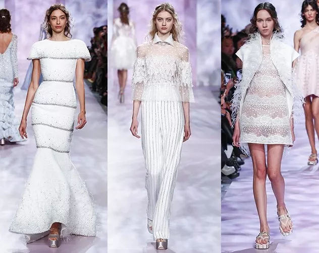 اللون الأبيض لم يقتصر فقط على فساتين الزفاف في مجموعات الخياطة الراقية لربيع 2017