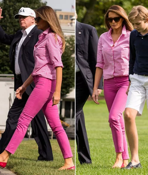 Melania Trump في إطلالة موحّدة اللون بالفوشيا وقميص لا يتجاوز سعره الـ60 دولار