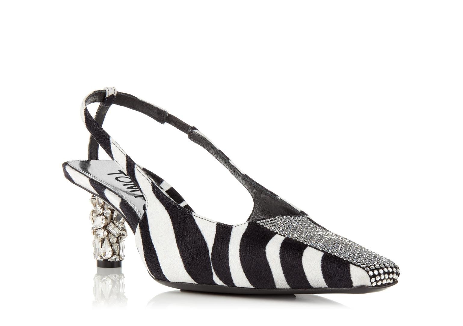 حذاء Velvet Zebra Crystal Slingback من Tom Ford