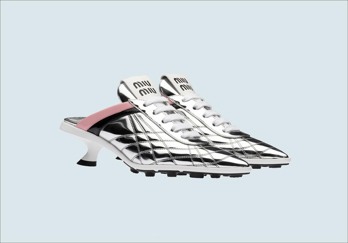 على آخر موضة سنيكرز Metallic Technical Fabric Slip-On Mid-Heel Sneakers من Miu Miu