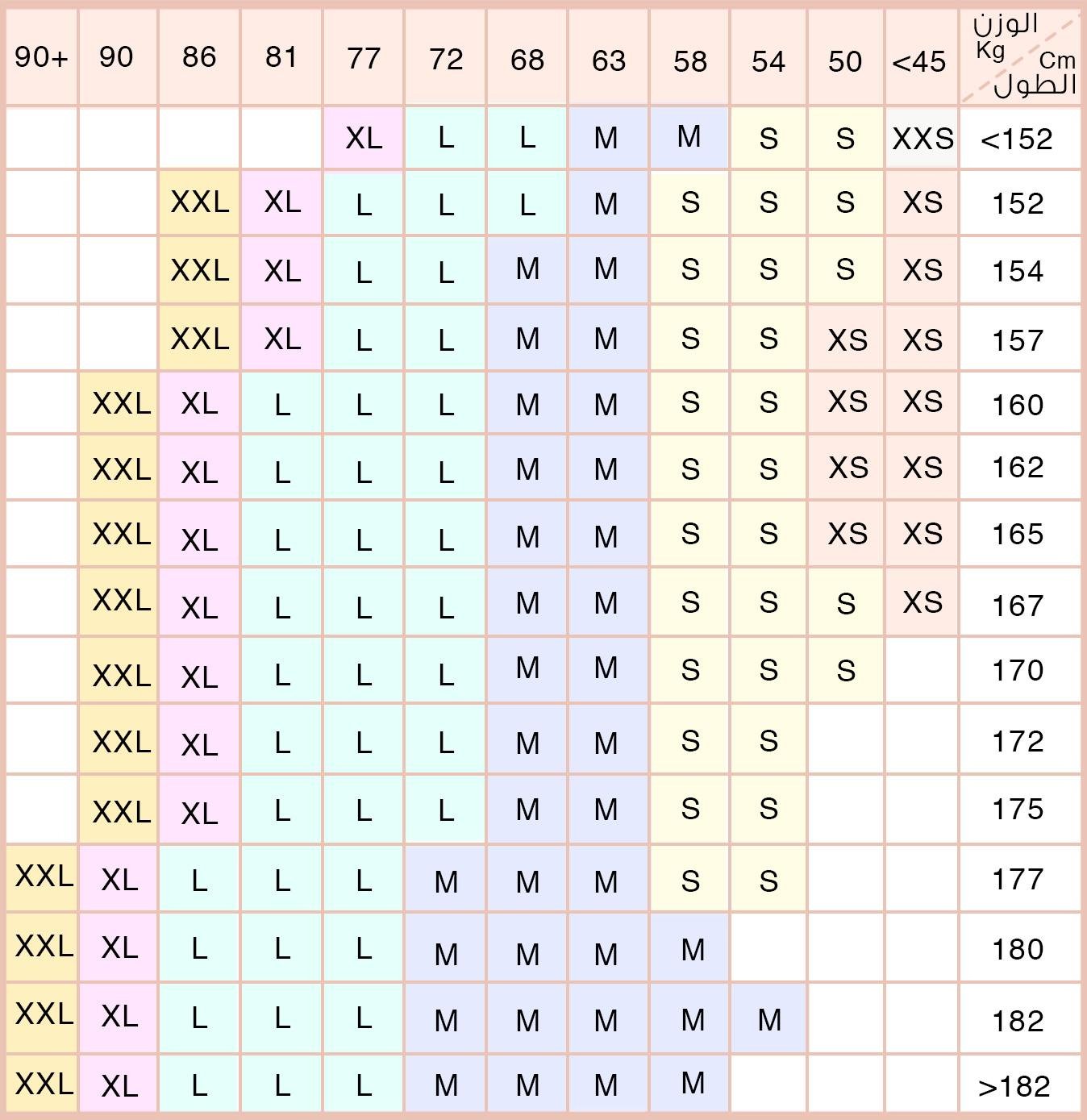 جدول مقاس البنطلون حسب الوزن والطول سروال سراويل