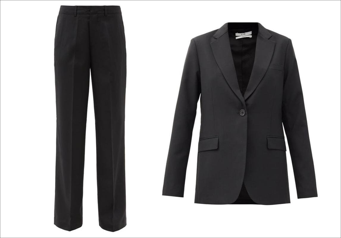 سروال واسع بليزر وسعة بناطيل وسعة موضة صيحة اخر ربيع وصيف 2021  black wide leg suit blazer fashion trend spring summer